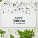 Black modern elegant watercolor botanical rustic tea towel<br><div class="desc">Black modern elegant rustic watercolor dried botanical floral muted colours holiday Christmas design.</div>