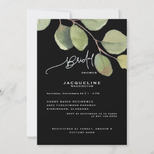 Black Modern Eucalyptus Bridal Shower Invitation