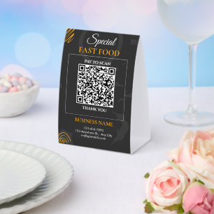 Black Modern Fast Food QR Code Pay Scan Table Tent