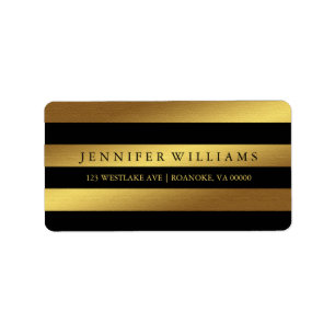 Black Modern Faux Gold Foil Stripes Label