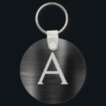 Black Modern Faux Stainless Steel Monogram Key Ring<br><div class="desc">Modern and Elegant Black Faux Stainless Steel Metallic Elegant Keychain. These Keychains can be customized to include your initial and first name. These key chains make great birthday,  bridal shower or bachelorette party favors.</div>