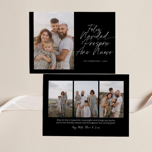 Black Modern Feliz Navidad Script Christmas Holiday Card (Creator Uploaded)