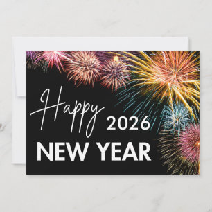 Black Modern Firework Happy New Year Holiday Card