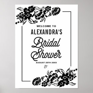 Black Modern Floral Accents Bridal Shower Sign