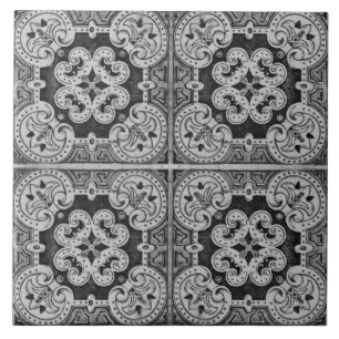 Black Modern Floral Portuguese azulejos Tile