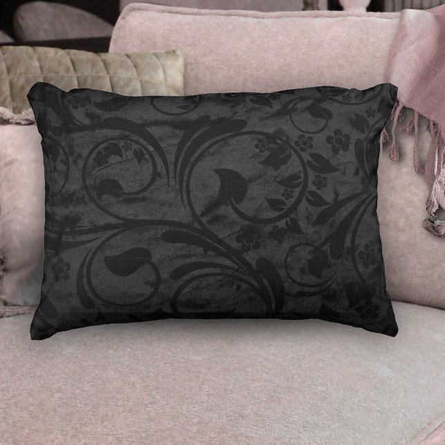 Black Modern Floral Velvet Decorative Cushion (Creator Uploaded)