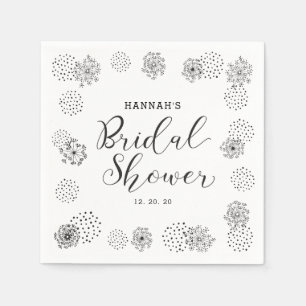 Black   Modern Floral Wedding Bridal Shower Napkin