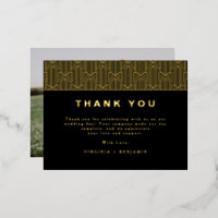 Black Modern Foil Photo Thank You Card