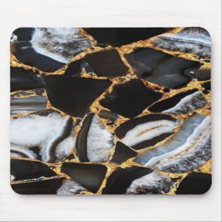 black modern glitter gold marble mouse pad