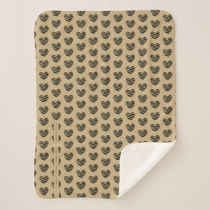 Black Modern  Golden effect Elegant Heart Sherpa Blanket