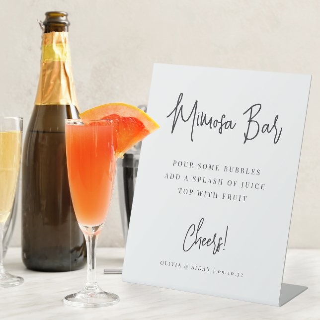 Black | Modern Handwritten Script Mimosa Bar Pedestal Sign (Creator Uploaded)