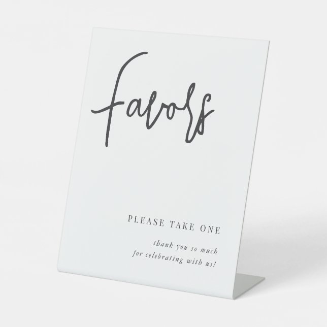 Black | Modern Handwritten Script Wedding Favours Pedestal Sign (Front)