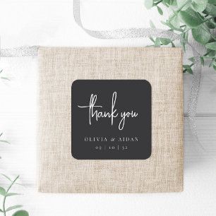 Black Modern Handwritten Script Wedding Thank You Square Sticker