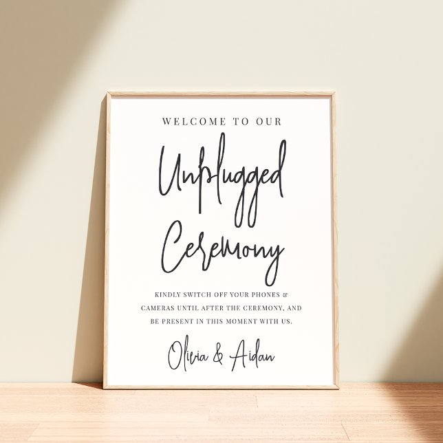 Black | Modern Handwritten Unplugged Ceremony Sign (Creator Uploaded)