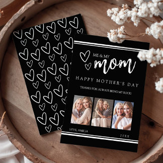 Black Modern Happy Mother's Day Photo Collage Card