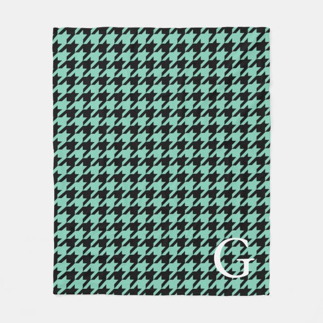 Black Modern Houndstooth Fleece Blanket (Front)