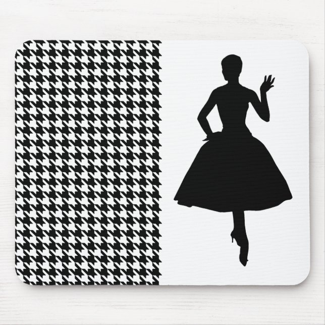 Black Modern Houndstooth with fashion Silhouette Mouse Pad (Front)