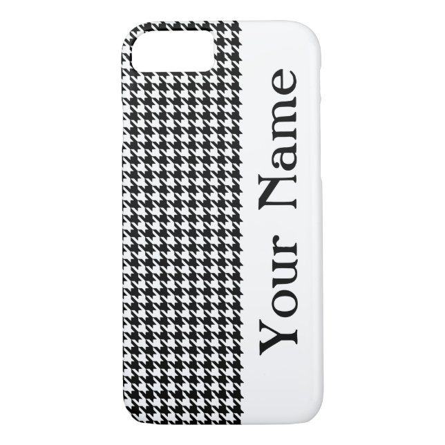 Black Modern Houndstooth with name Case-Mate iPhone Case (Back)