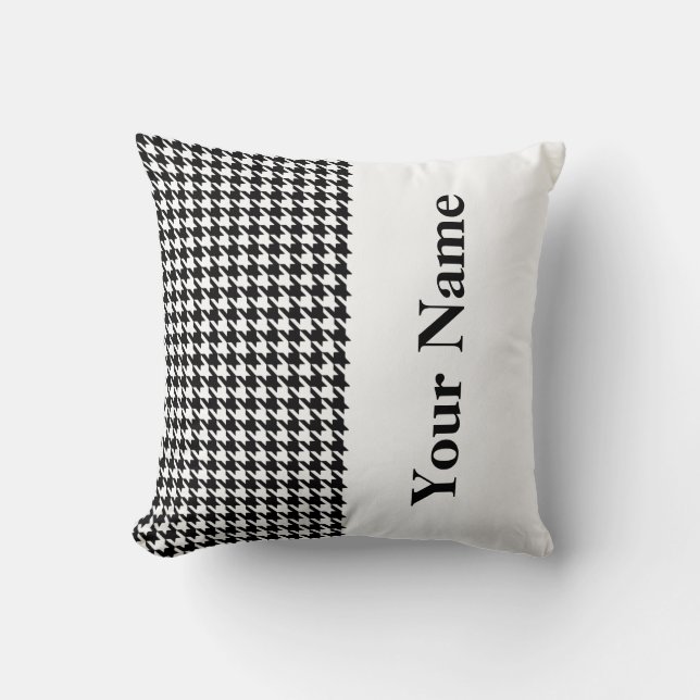 Black Modern Houndstooth with Name Cushion (Front)