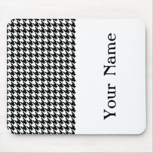 Black Modern Houndstooth with name Mouse Pad