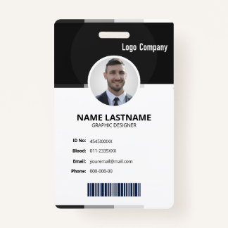Black Modern ID Identification Card Photo Badge ID Badge