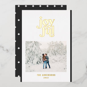 black modern joyful 1 photo  foil holiday card