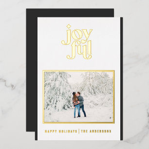 black modern joyful 1 photo foil holiday card