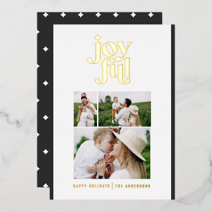 black modern joyful 3 photo foil holiday