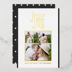 black modern joyful 3 photo foil holiday