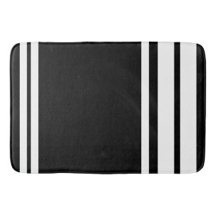 Black : Modern Lines in White Stripes Bath Mat