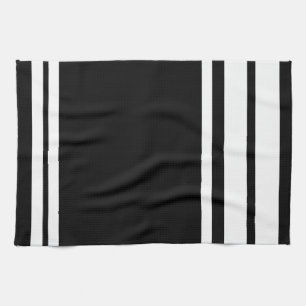 Black : Modern Lines in White Tea Towel