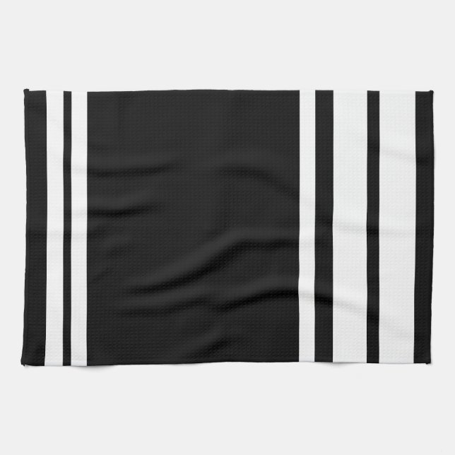 Black : Modern Lines in White Tea Towel (Horizontal)