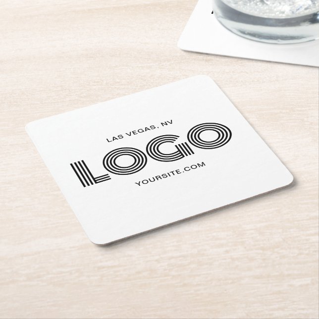 Black Modern Logo Promo Square Paper Coaster (Angled)