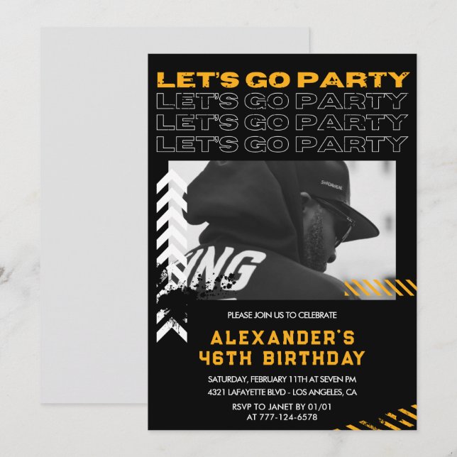 Black Modern Men Photo 46th birthday Invitation (Front/Back)