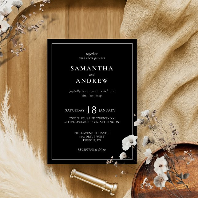 Black Modern Minimal basic All in one Wedding Invitation (Creator Uploaded)