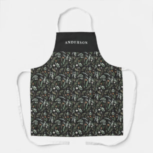 Black modern minimal botanical elegant personalise apron