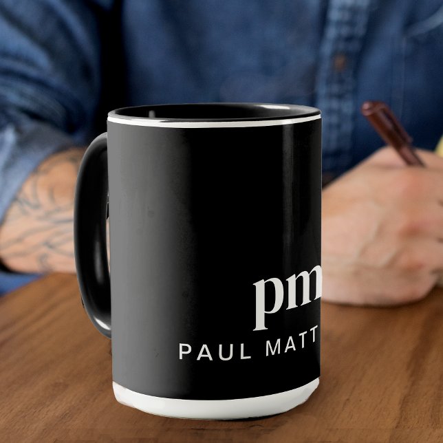 Black Modern Minimal Custom Monogram and Name Mug (Creator Uploaded)