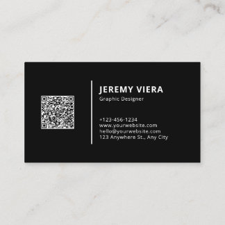 Black Modern Minimal Logo and QR Code Business Card