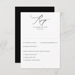 Black Modern Minimal Wedding RSVP Card