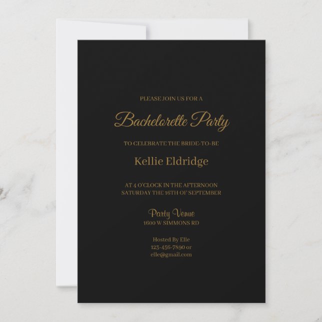 Black Modern Minimalist Bachelorette Party Invitation (Front)