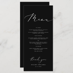 Black Modern Minimalist Calligraphy Wedding Dinner Menu