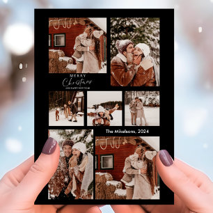 Black Modern Minimalist Christmas Couple Photo Holiday Card