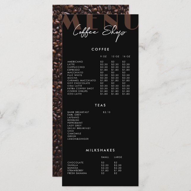 Black Modern Minimalist Coffee Shop Menu (Front/Back)