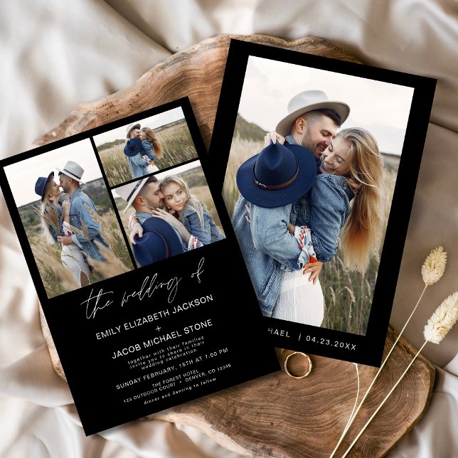 Black Modern Minimalist Elegant Photo Wedding Invitation (Creator Uploaded)