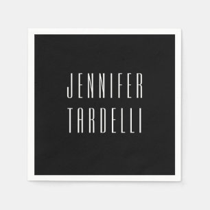 Black Modern Minimalist Elegant Your Name Napkin