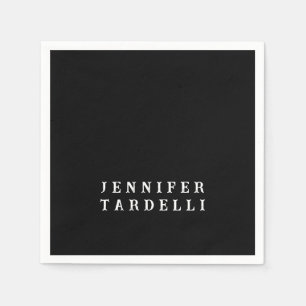 Black Modern Minimalist Elegant Your Name Napkin