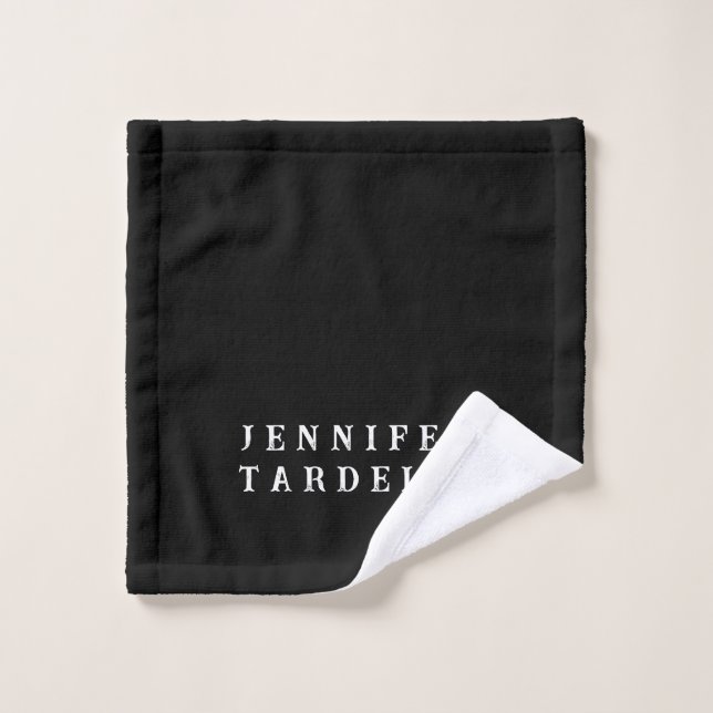 Black Modern Minimalist Elegant Your Name Wash Cloth (Wash Cloth)