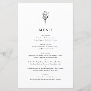 Black Modern Minimalist Floral Bouquet Menu Card