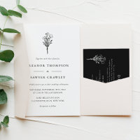 Black Modern Minimalist Floral Bouquet Wedding