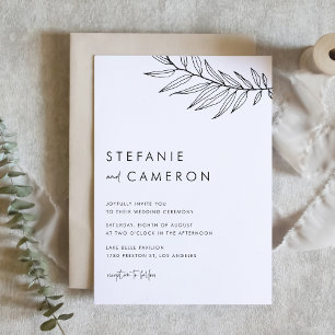 Black Modern Minimalist Foliage Wedding Invitation